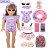 Doll Swimsuit Swimming Circle Slippers, Sunglasses, Mobile Phones Backpack For 18 inch American&43cm Baby New Born,OG Girl Doll 1
