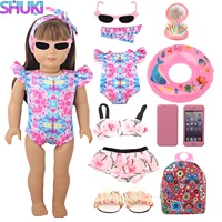 Doll Swimsuit Swimming Circle Slippers, Sunglasses, Mobile Phones Backpack For 18 inch American&43cm Baby New Born,OG Girl Doll 1