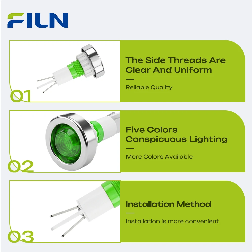 FILN 3PCS 10mm LED 표시등 IP67 방수 경고 램프 12-24V/110-220V 스마트 벽 팬 제어판 가전 제품용