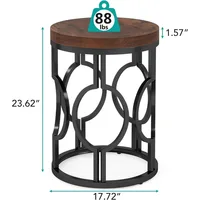 Round End Table Set of 2,  Industrial Side Table with Metal Hollow Frame 2