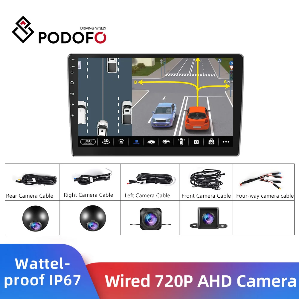 

Podofo Car Rear View Camera Universal Panoramic Wired AHD720P Waterproof HD Color Image HTJ-S226 Pull back camera set