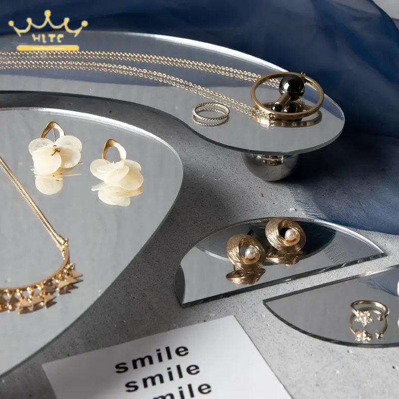 Irregular Acrylic Mirror Jewelry Organizer Tray Earrings Necklace Display Prop Small Ornaments Holder Lipstick Rings Storage Mat