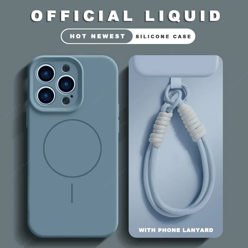 Liquid Silicone Magnetic Phone Case with Lanyard and Magsafe Charging Capability