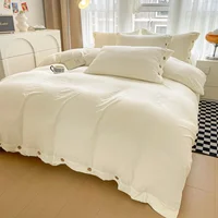 New Arrival Washed Cotton solid color Bedding Set double size for bedroom guest room student three-piece bed sheet quilt cover 3