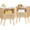 Nightstands Set of 2, Side Table with Drawer Open Shelf, Bedside End Table with Solid Wood Legs for Bedroom, Dorm. Nightstands 1
