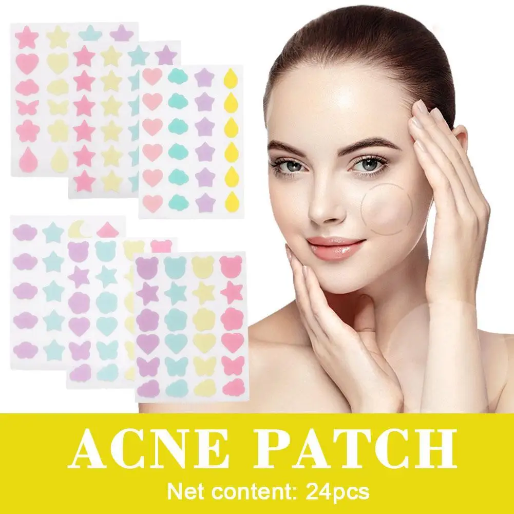 

24Pcs Acne Pimple Patch Stickers Star Heart Shaped Acne Treatment Pimple Remover Tool Facial Mask Skin Care Hidden Pimple