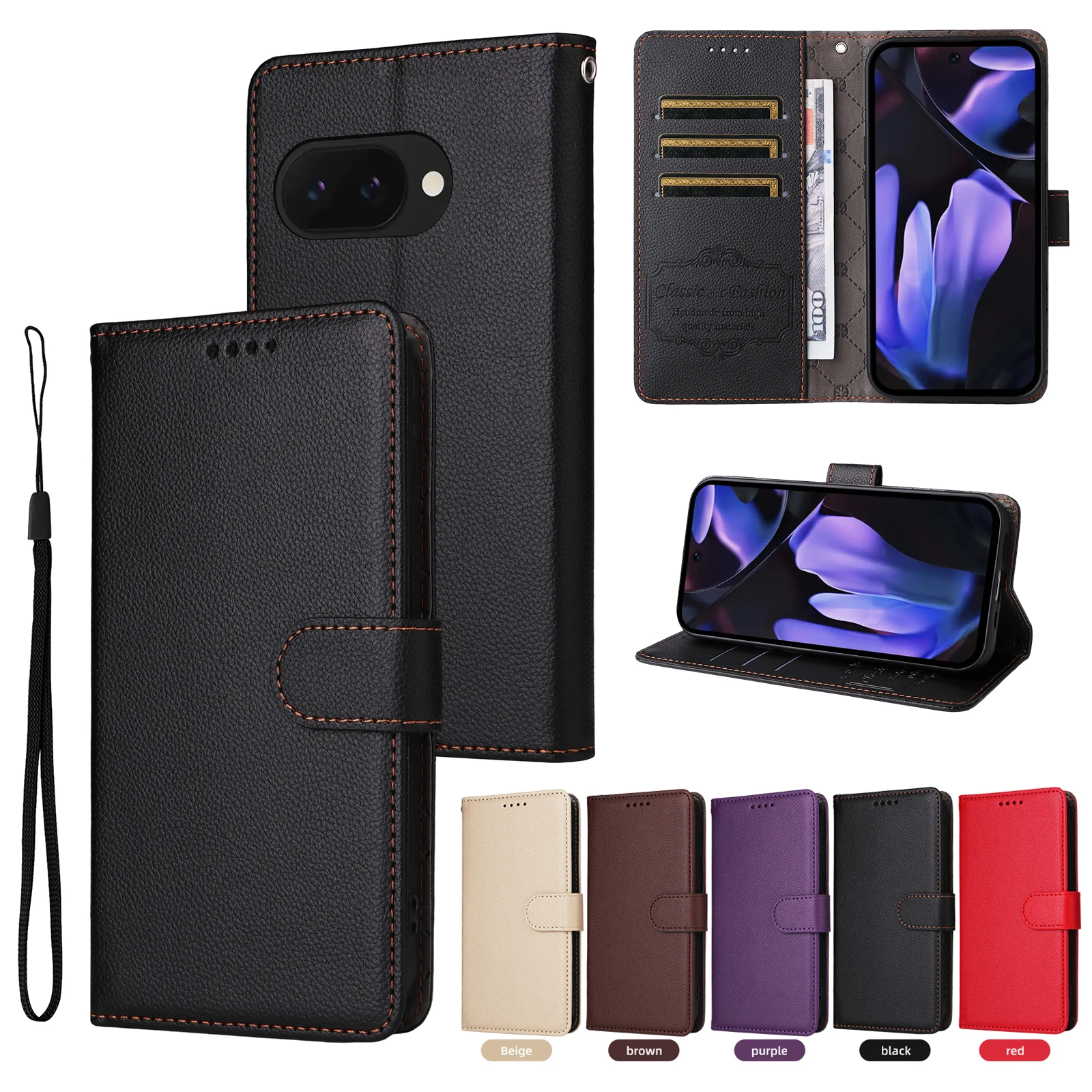 RFID Blocking Leather Wallet Phone Case with Magnetic Flip and Credit Card Slots