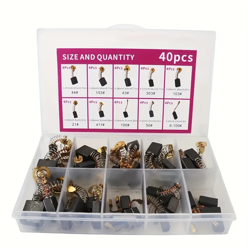 40Pcs Carbon Brush Set 10 Models 4 Pieces Each For Repairing Electric Tools Electric Drills Angle Grinders