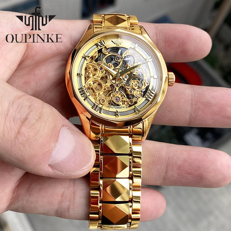 

OUPINKE Luxury Men Mechanical Wristwatch Automatic Watch Men Skeleton Tungsten steel Sapphire Business Watch relogio masculino