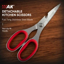 WAK Multifunctional Kitchen Scissors 3cr14 Stainless Steel Kitchen Scissors Detchable Cutting Scissors With Red PE Handle tanie i dobre opinie CN (pochodzenie) WK5016 0 2 cm 3Cr14 + PE 1 2 cm Sanding 161 7 g Opening Beer Cap Cutting Vegetable Opening Walnut Peeling