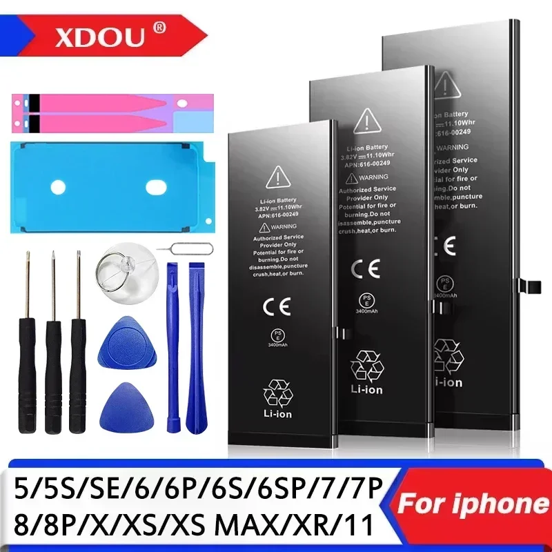 Wysokiej jakości bateria o zerowym cyklu do telefonu komórkowego iPhone SE 5 6 6S 5S 7 8 Plus X Xs Max Xr 11 Pro z bezpłatnymi narzędziami Naklejka - AliExpress 509