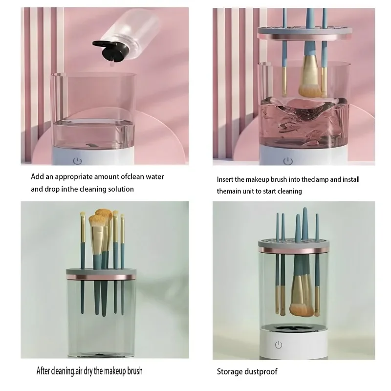Portable Electric Makeup Brush Cleaner with Quick-Dry Rubber Collar System