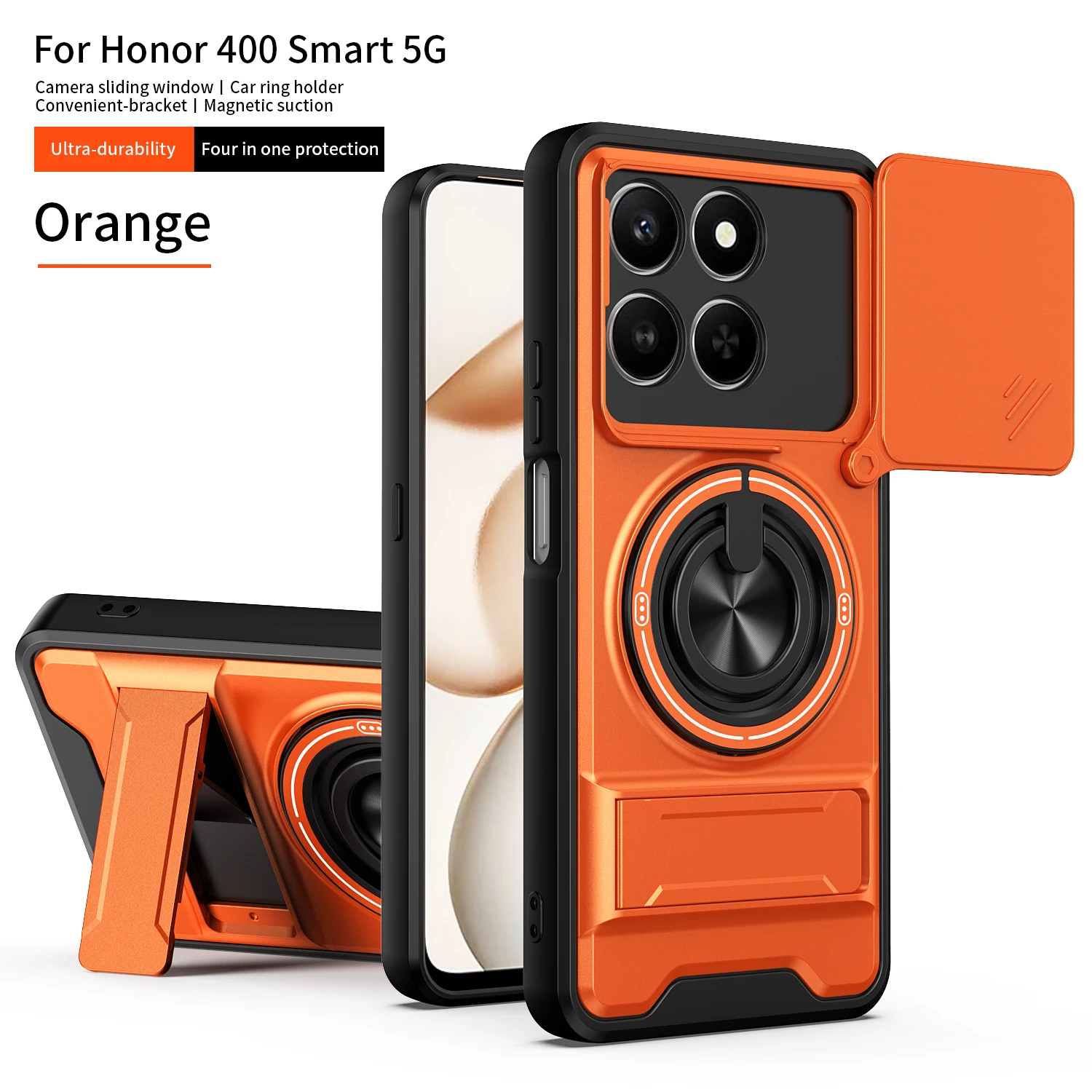 Enhanced Armor Shockproof Phone Case with Sliding Camera Cover and Built-in Kickstand