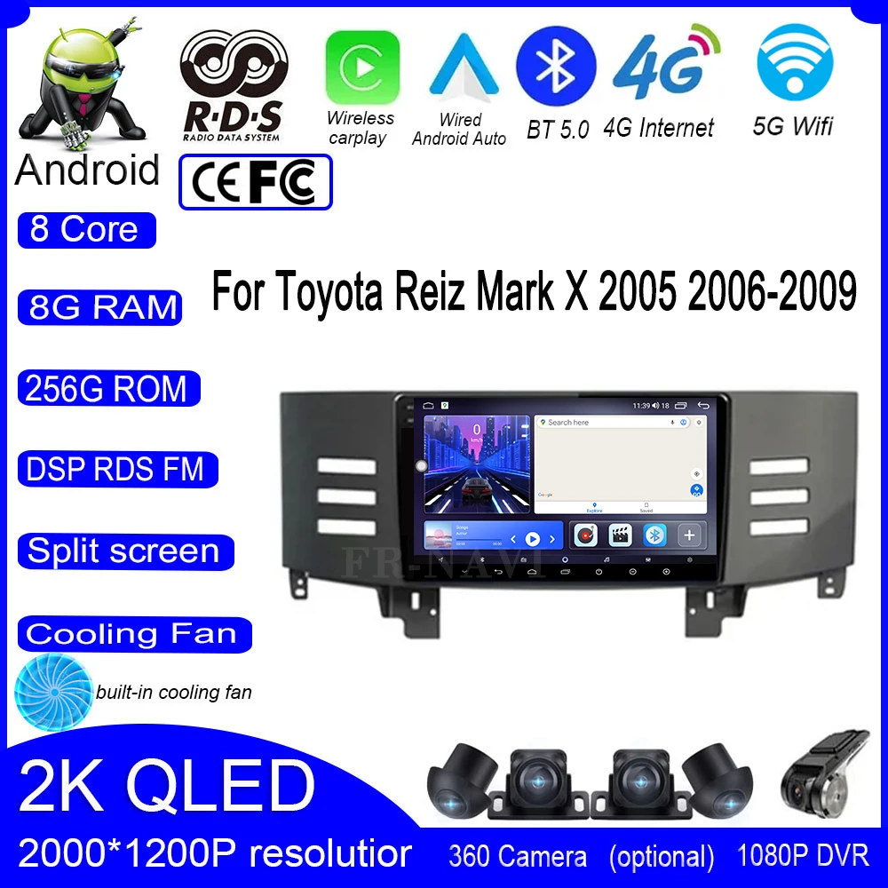 

9 inch For Toyota Reiz Mark X 2005 2006-2009 Android 14 Car IPS GPS Audio DSP Carplay Player Autoradion Radio Video