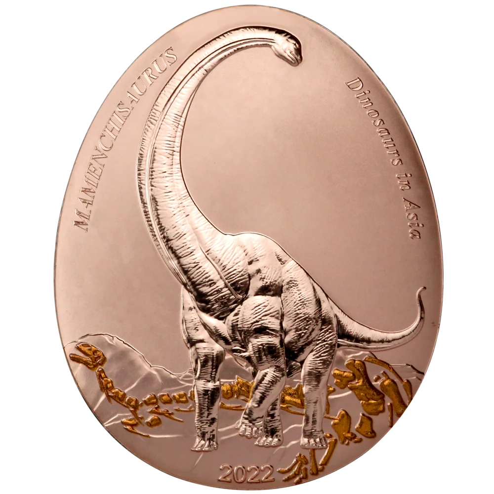 

2022 Samoa 20 Cents Asian Dinosaur Gold Plated Egg Shaped Commemorative Copper Coin Series 6 50*40MM