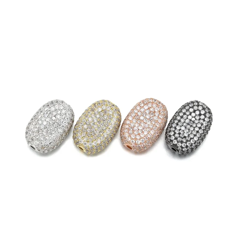 DIY 쥬얼리 액세서리 제작용 13*19mm 황동 큐빅 지르코니아 타원형 비즈, 구멍: 2.0mm, VZ180