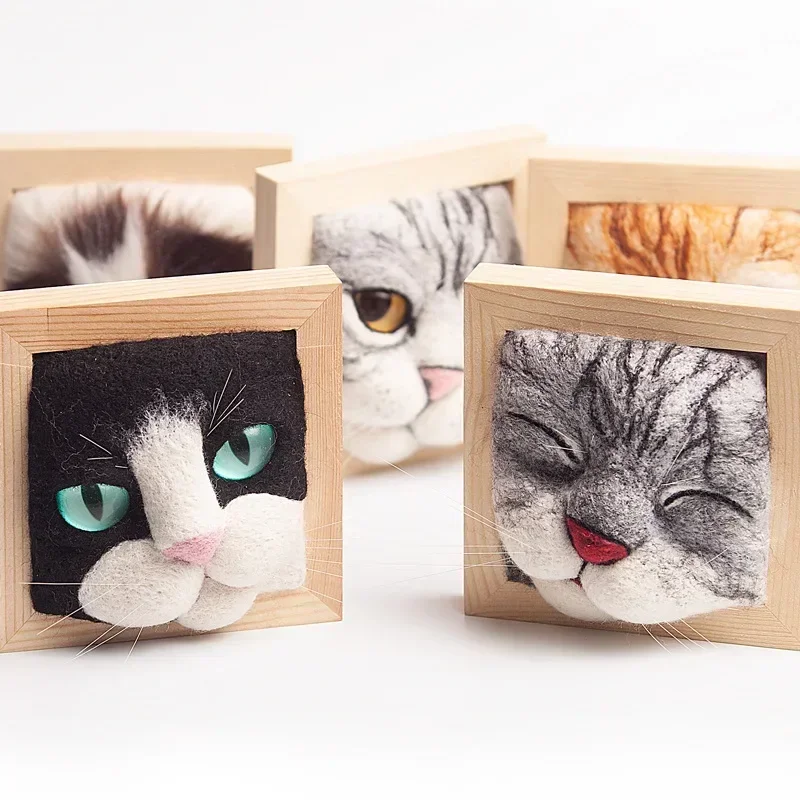 1 Set DIY Animals Cat Wool Needle Felting Material Package Wool Felt Craft Poke Set Handcraft Gifts Knit Crochet Cat Yarn