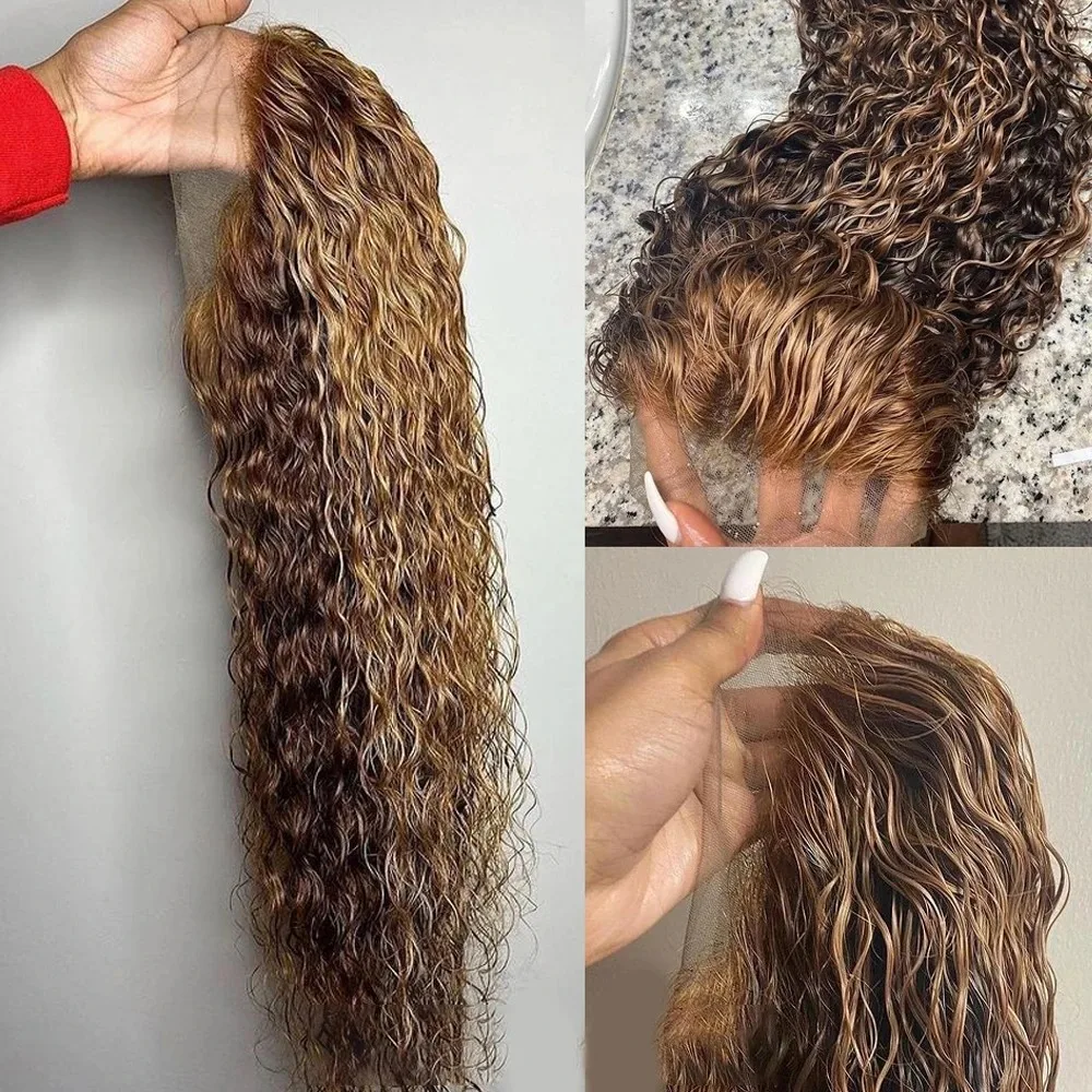 Lace Front Wig 200D 360 Human Hair 4/27 Deep Wave Ombre Highlight Free Part Pre-Plucked