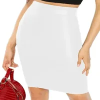Plus Size Stentch Knee-length Skirt for Women Wetlook Shiny Metallic Vinyl Elastic Package Hip Skirts Daily Match Bottoms 8XL - Image 2