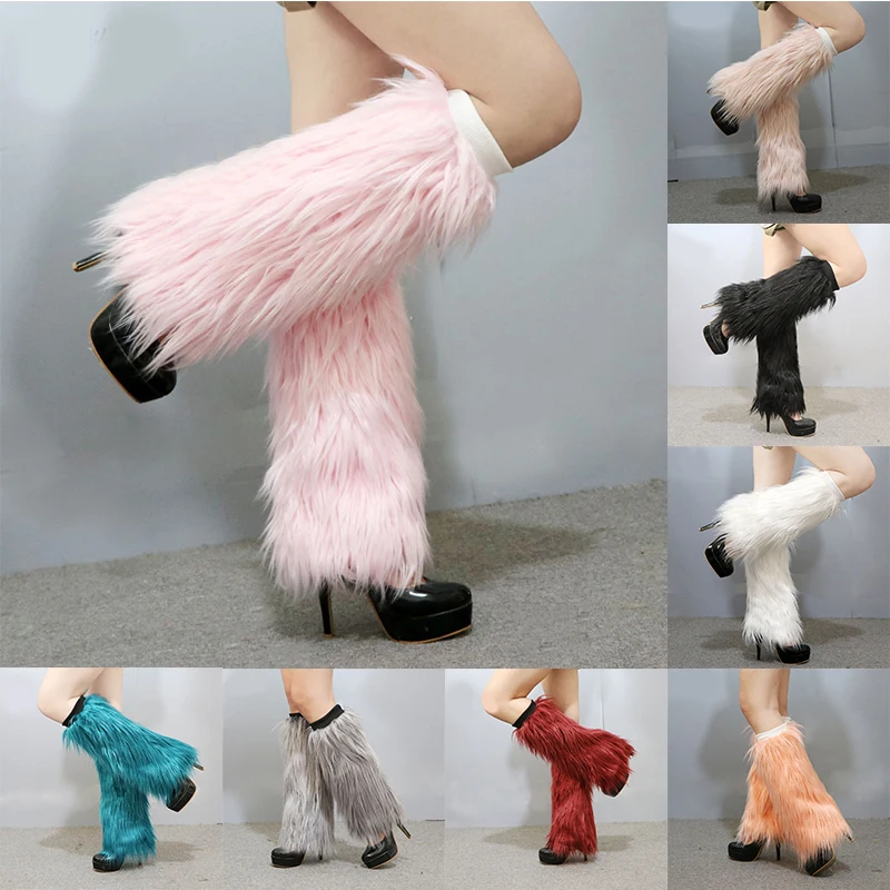 Leg Warmers Women Leggings Foot Sleeve Faux Fur Boot Cover Solid Color Warming Winter Trendy Boots Socks For Lasdies Boot Cuffs women socks winter kawaii knitted sock cover boot cover women s wool warm foot cover diamond shaped turn over leg cover