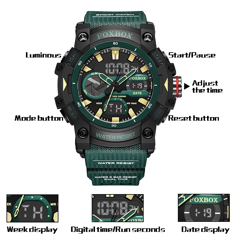 New LIGE Luxury Fashion Quartz Watches LCD Display Analog 5ATM Waterproof Sport Chronograph Reloj Hombre Gift for Men 2024