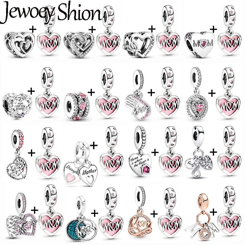

2Pcs/lot Love MOM Charm & Family Bead With Heart Pendent Fit DIY Brand Charm Bracelet & Necklace For Mother & Women Jewelry Gift
