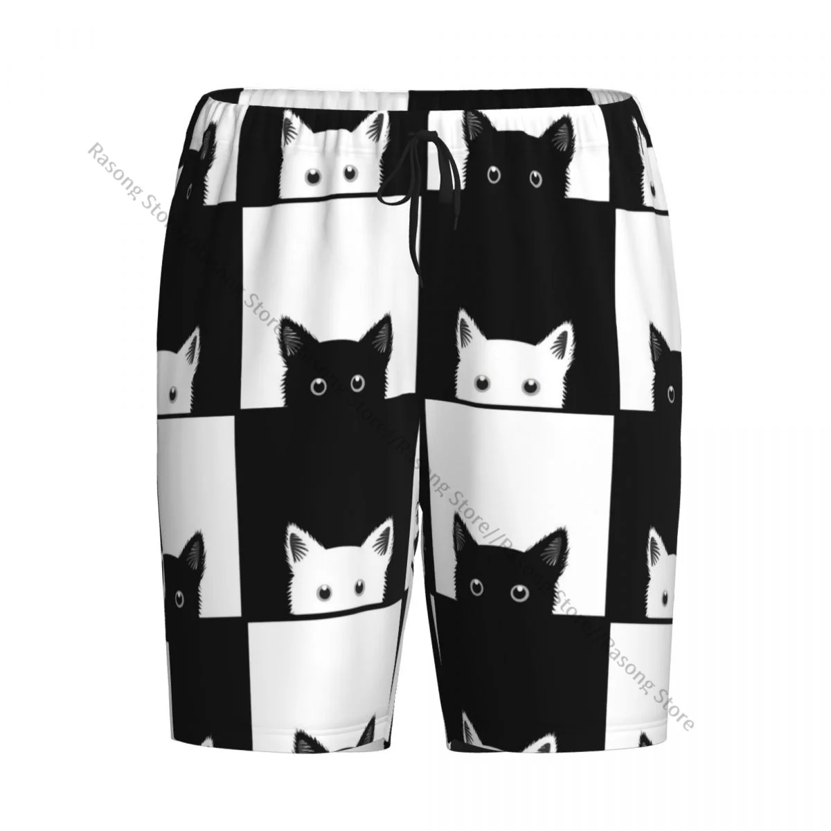 

Black White Cat Chess Board pajama pants for man home short trousers men sleep bottom home wear