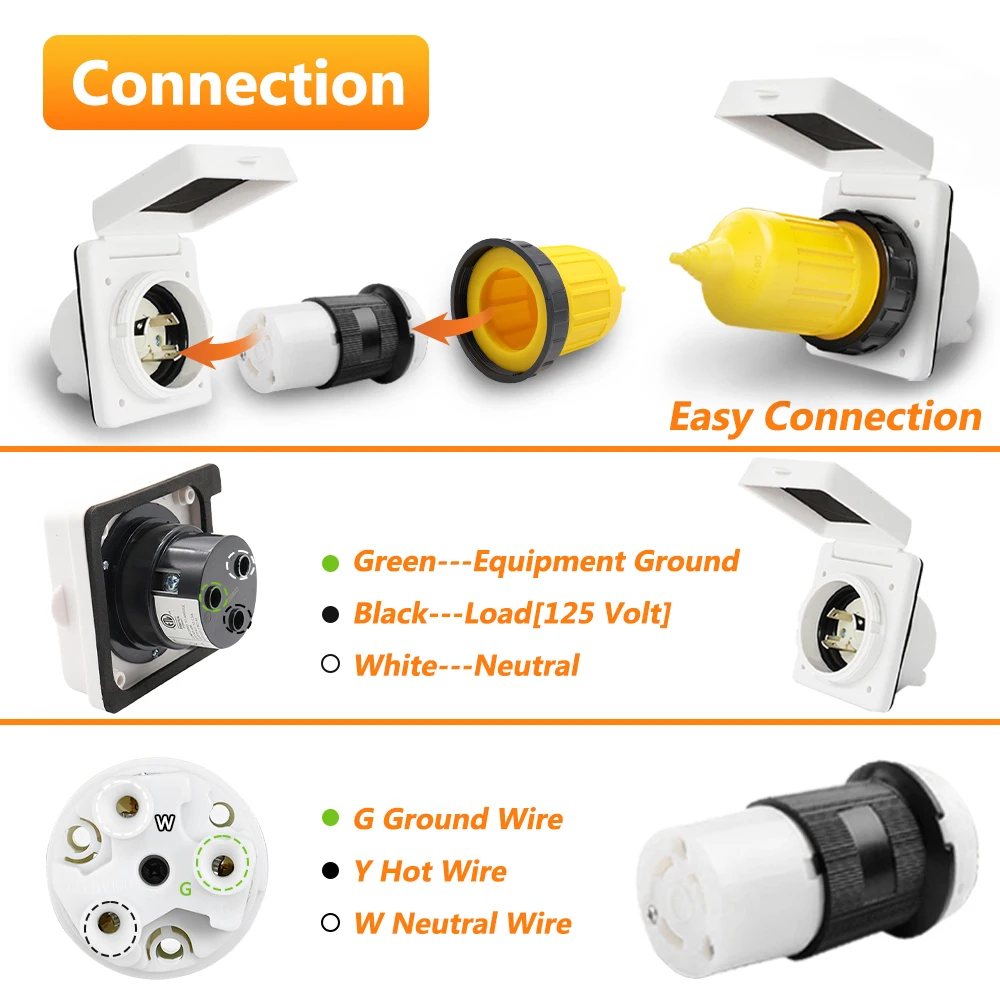 RV 30 AMP Power Inlet 125V Power Plug NEMA L5-30P L5-30R Female Twist Locking Connector with Waterproof Cover Boot Kit plug adapter rv water inlet rv outlet box