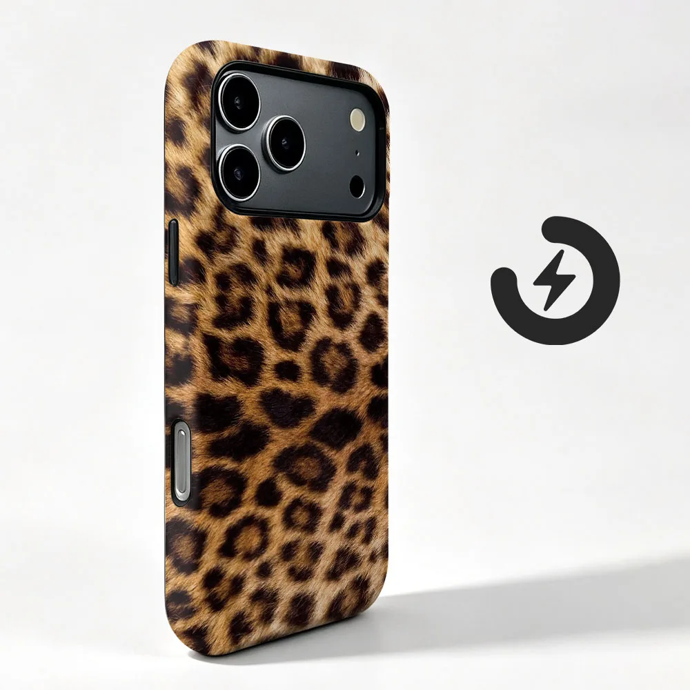 Leopard Pattern Magnetic Phone Case with 2-in-1 Film Shell Cover