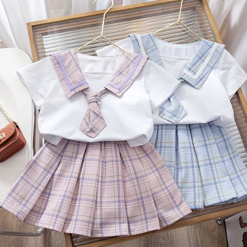 

Girl's Summer High Waist Pleated Skirts Plaid Skirts Women Dress For JK School Uniform Students Clothes