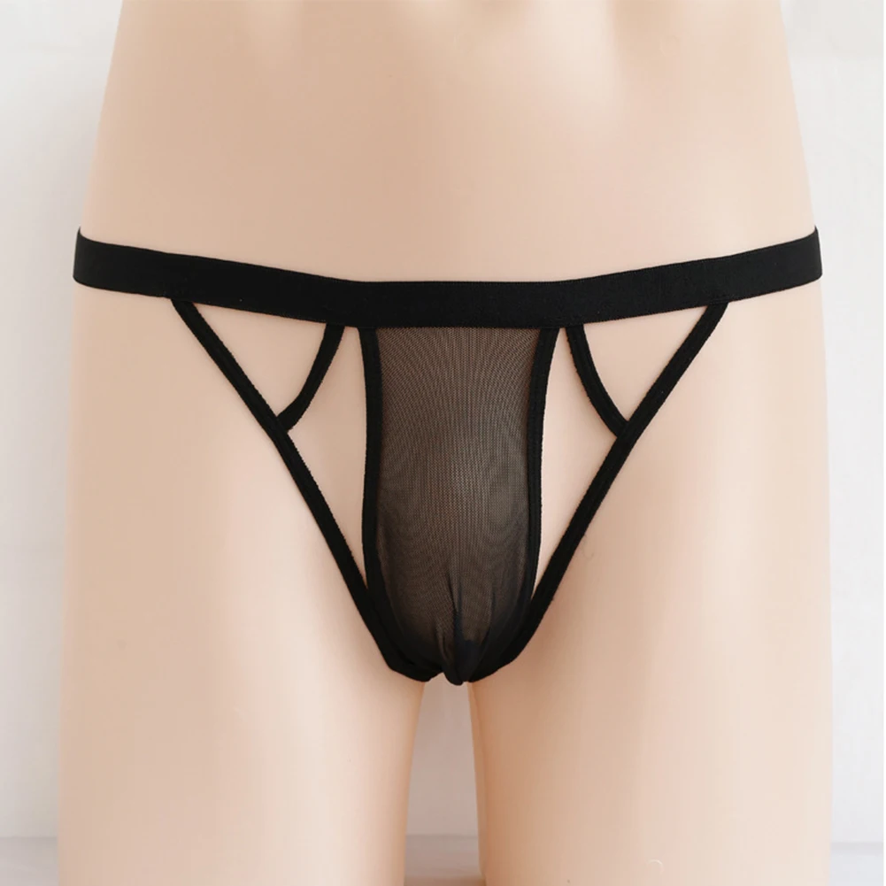 NJUDE Sexy Mesh Sheer Thong Mannen Ondergoed Penis Pouch Slipje T-back Erotische Lingerie Doorzien Onderbroek G String