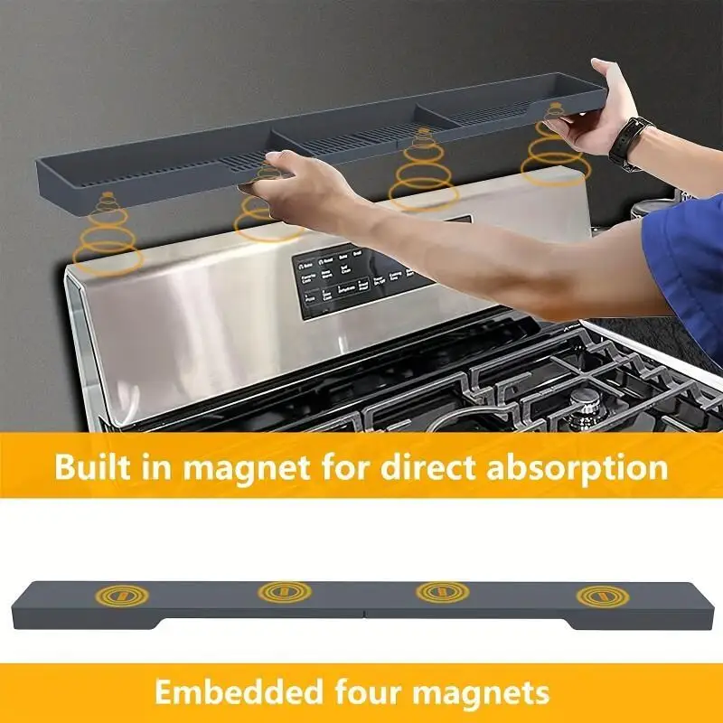 Kitchen Storage Rack Silicone Stove Top Magnetic Shelf Kitchen Organizer Over the Stove Spice Storage Rack Magnetic Over Oven Organizer Top Shelf