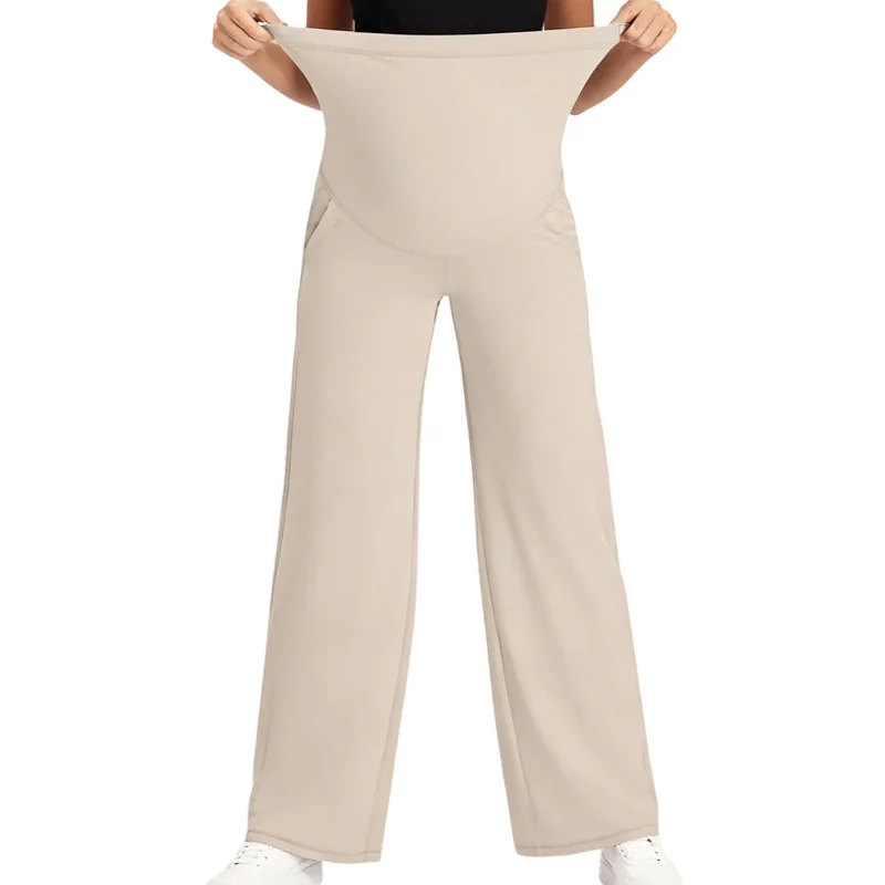 New Maternity Women Pants Solid Spring Autumn Wide-legged Pants High-waisted Loose Pants Casual Straight Pants Pregnant Clothing - 6