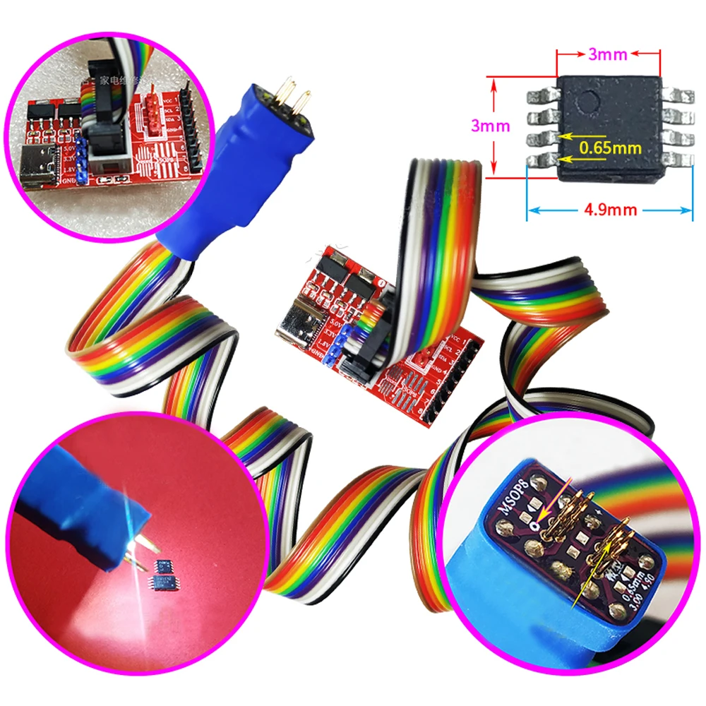 msop8-microchip-probe-primavera-dedal-patch-pin-espacamento-circuito-programacao-programador-usb-leitura-e-gravacao-tvsp8-065-milimetros