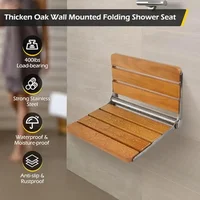 Wall Mounted Folding Shower Seat 400lbs Load-Bearing Rust-Proof Solid Wood Stainless Steel Bathroom Chair Foldable Sauna Bench 2