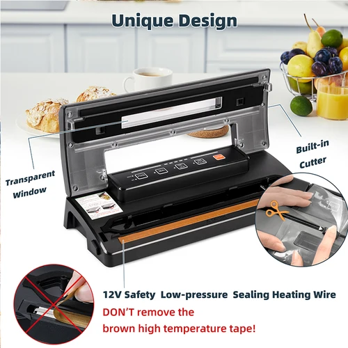 YUMYTH 투명 창 디자인 식품 진공 실러, 가정용 진공 포장 기계, 수비드 진공 백, 저장 공간 절약 T294 5