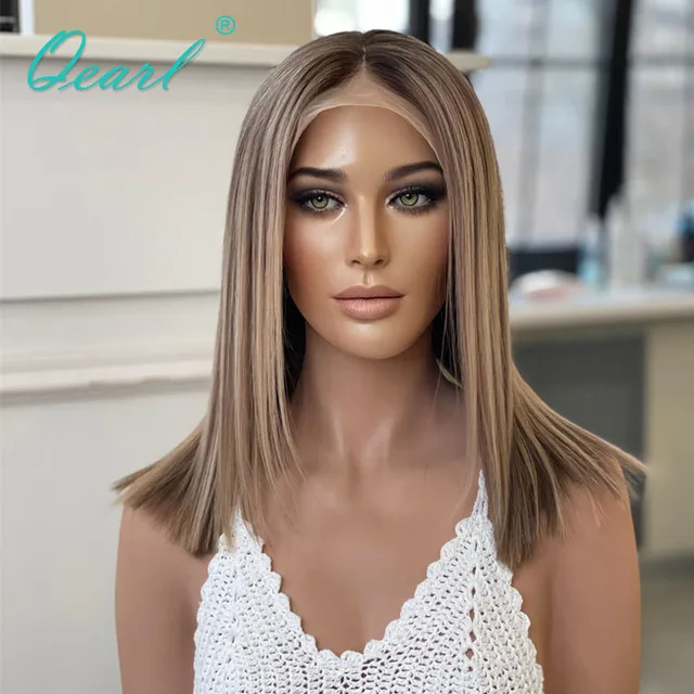 Ombre Highlights Straight Lace Front Human Hair Wig Natural Black to Auburn  Brown Colored Lace Wig Pre Plucked with Baby Hair 13x1x4 T Part Highlight