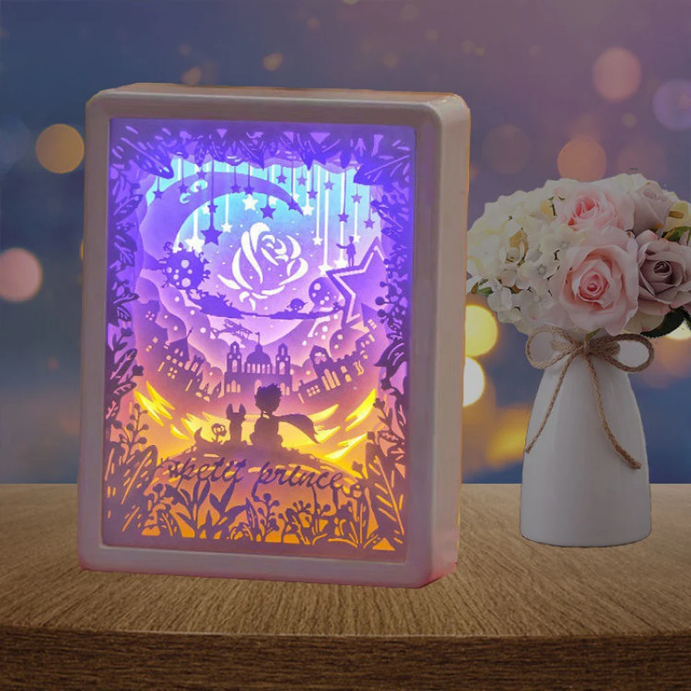 3D Papercut Night Light Paper Carving LED Mirror Box Sculptures Frame