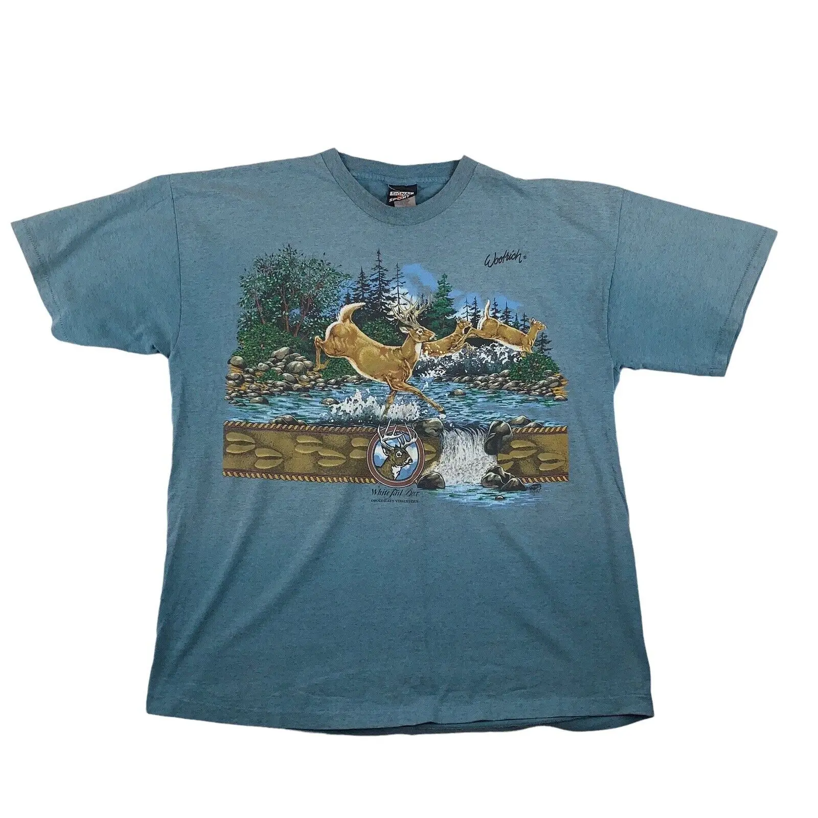 T-Shirt Vintage Woolrich Coda Bianca Cervo Uomo Xxl Signal Sport 1994 Blu