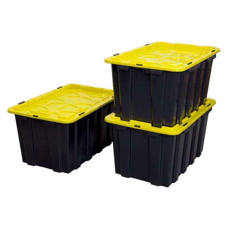 

Mount-it! 15.8 Gal. Heavy-Duty Plastic Storage Bins, Black and Yellow, 3 Count storage box organizer box storage containers