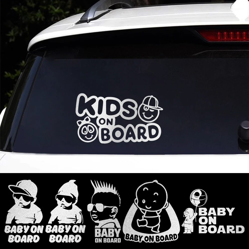Reflective Baby On Board Car Window Warning Sticker - Creative Cartoon Design