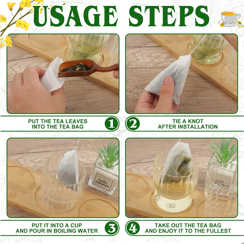 2000-100Pcs Disposable Filter Infusers Empty Drawstring Seal Scented Loose Tea Bags Herb Kitchen Spice Brew Coffee_voghion.com
