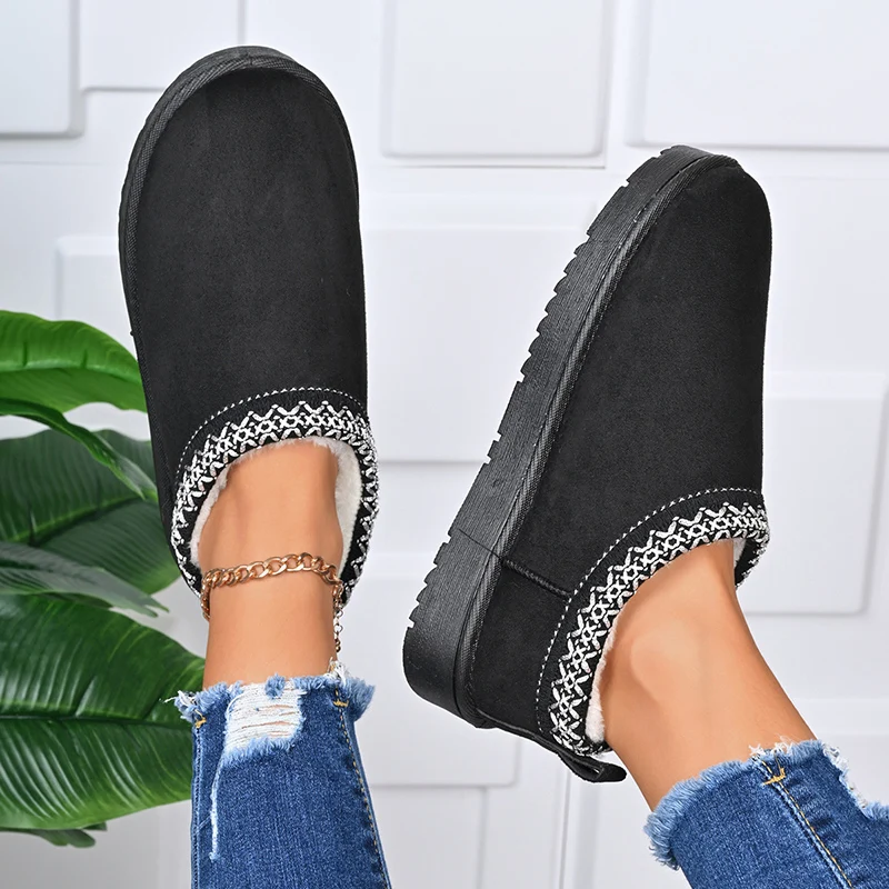 Autumn Winter Platform Snow Boots Women 2025 Warm Thick Soled Plush Winter Shoes Woman Faux Suede Fleece Line Ankle Boots Woman