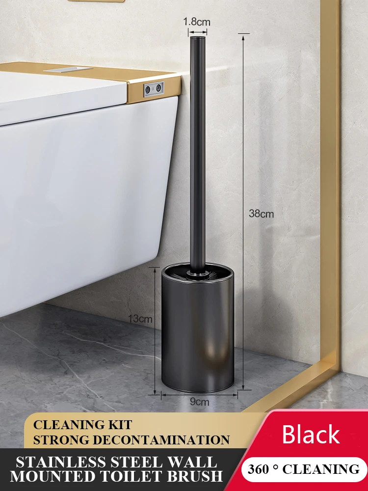 Stainless Steel Toilet Brush Holder Black Bathroom Toilet Cleaning Tools Accessories Durable Vertical Brush Wall Mount bathroom accessories toilet brush set toilet brush holder