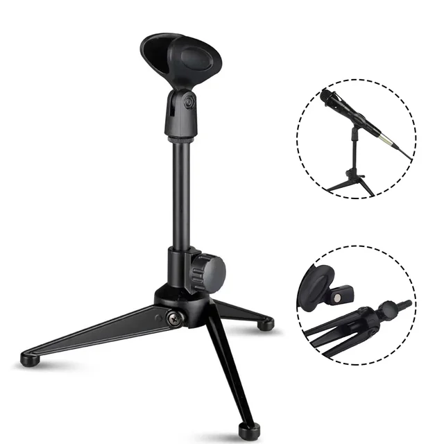 Microphone Stands Desktop Tripods Mini Portable Table Stand Adjustable Mic Stand Mic Clip Holder Bracket Lightweight Brackets
