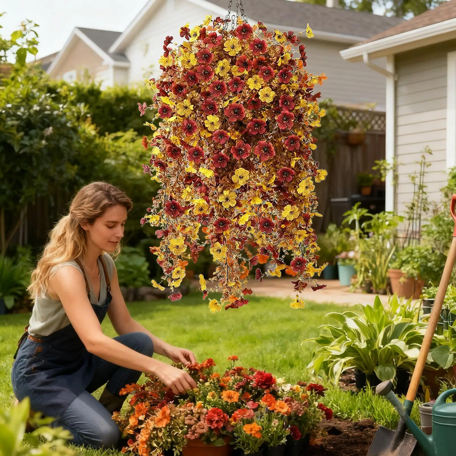 Fall Flowers Artificial For Decoration Realistic Bouquet 27.5 Inch UV Resistant Fall Outdoor Flowers For Porch Door Home Indoor