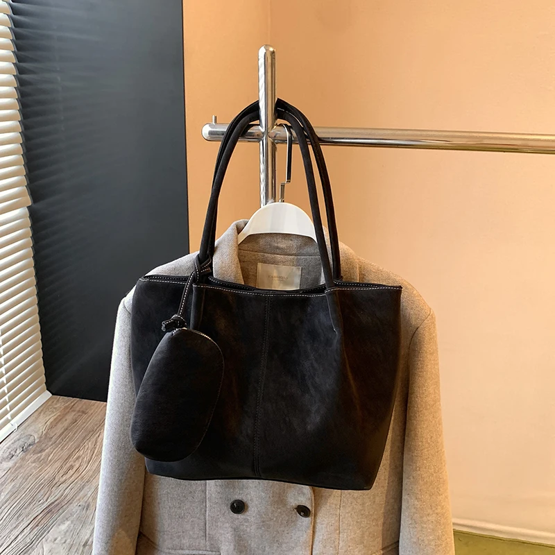 Women PU Leather Single Shoulder Tote Bag Large Capacity Tote Bag for School Work Daily Use