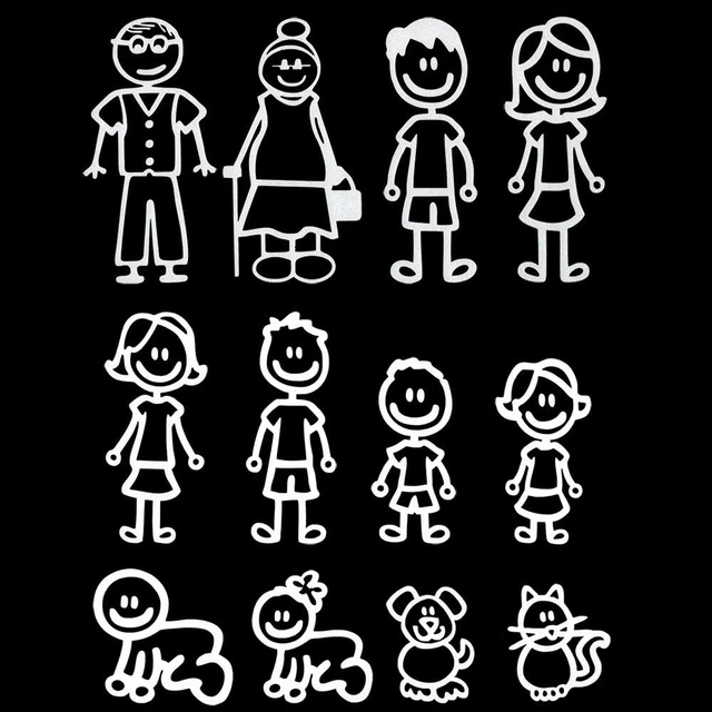 3-Pack Family Car Decal Stickers - Vinyl Stickers For Car, Bumper, Window, Laptop, Water Bottle