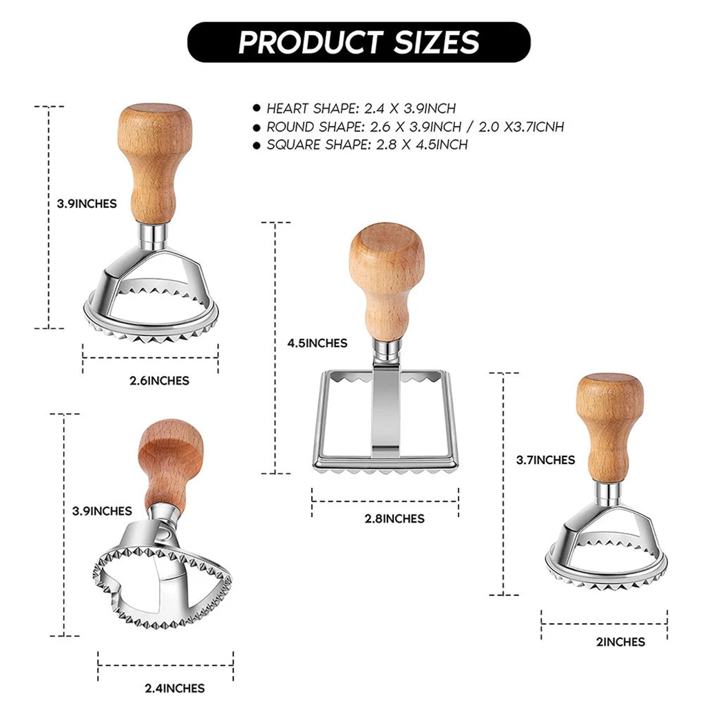 5 Pieces Ravioli Stamp Set Square Round Ravioli Maker Wheel Heart Maker Mold