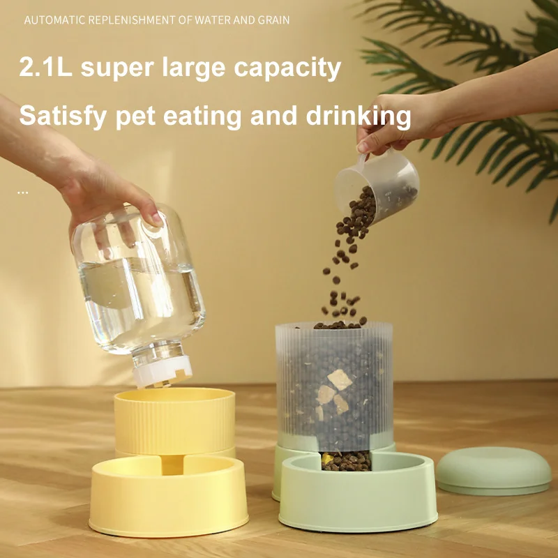 Kimpets 자동 식품 공급기 디스펜서 개 고양이 그릇 피더 애완 동물 그릇 조합 자동 먹이 물 그릇 투명